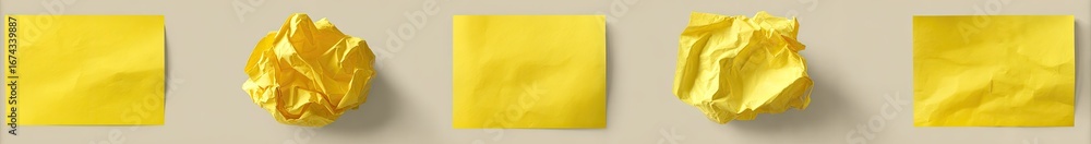 Poster four rectangular and crumpled yellow shapes on beige background