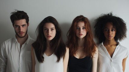 Group of Young People Standing Indoors Against Wall