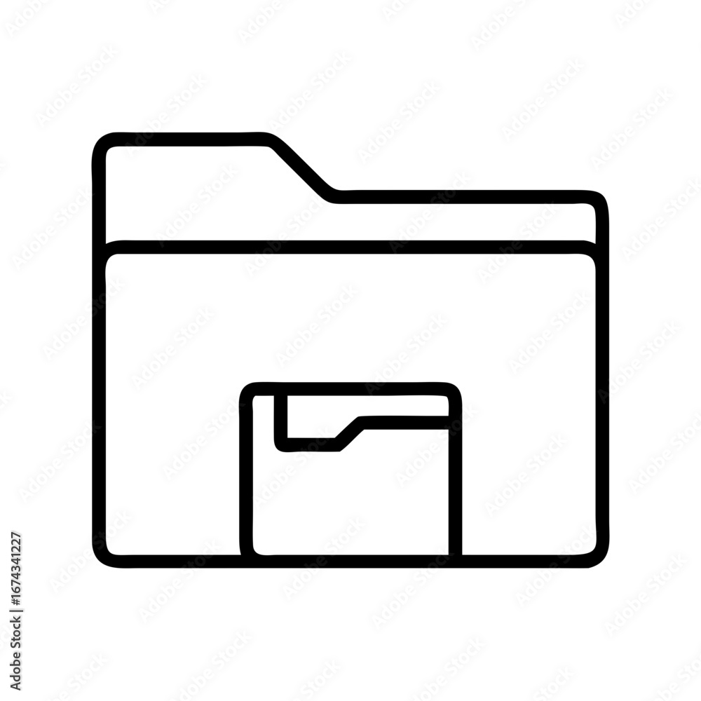 Poster download file folder icon for data storage and organization in black and white outline style