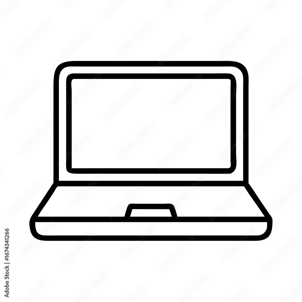 Aufkleber laptop computer device vector icon for technology and business use simple line drawing design