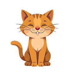 Fototapeta premium Cheerful cartoon cat with clean lines in 1960s style exuding serenity on a white background, isolated