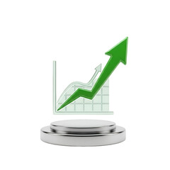 Green Arrow Soars: Charting Growth and Success on a Silver Platform with Transparent Background