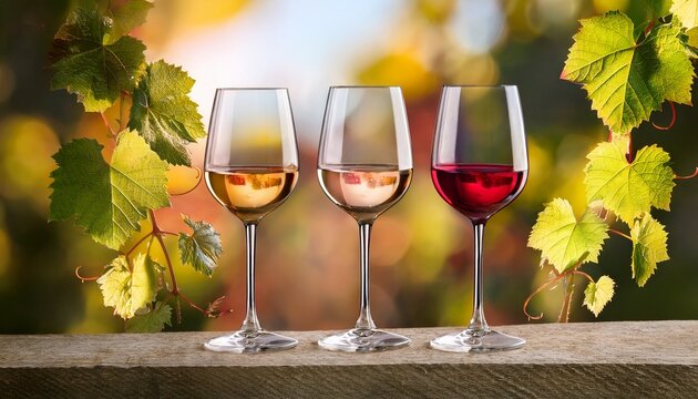 tres copas de vino blanco rosado y tinto cata de vino recurso grafico fondo
