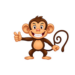 Obraz premium A mischievous cartoon monkey with a curly tail and playful grin in a classic 2D animation style, isolated