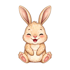Obraz premium Cheerful cartoon bunny with a charming watercolor finish showcasing a cute nose and fluffy appearance, isolated
