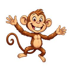 Fototapeta premium A lively monkey with a curly tail and mischievous grin in a vibrant digital painting style, isolated