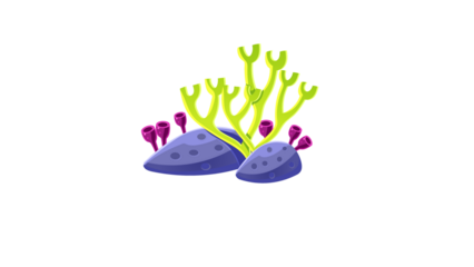 PNG Cartoon underwater sea landscape constructor with fishes and ocean animals, vector undersea world. Underwater coral reef characters of octopus with turtle,