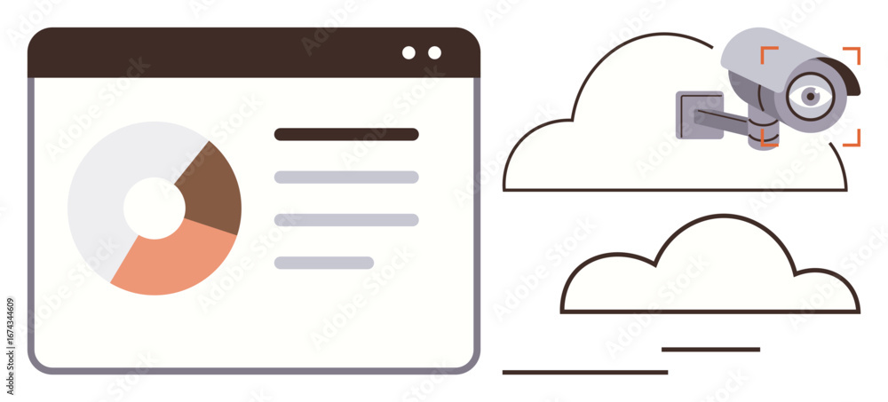 Fototapete chart with data visualization in a web interface alongside cloud and cctv camera, representing analy