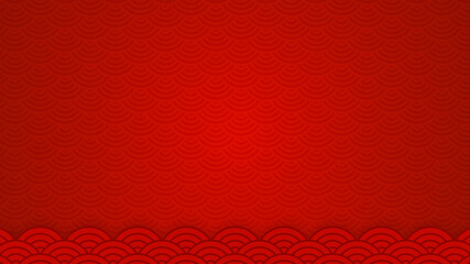Red asian chinese new year celebration frame background, empty abstract Japanese cloud wave art design backdrop, traditional asian minimal circle lunar festival holiday illustration