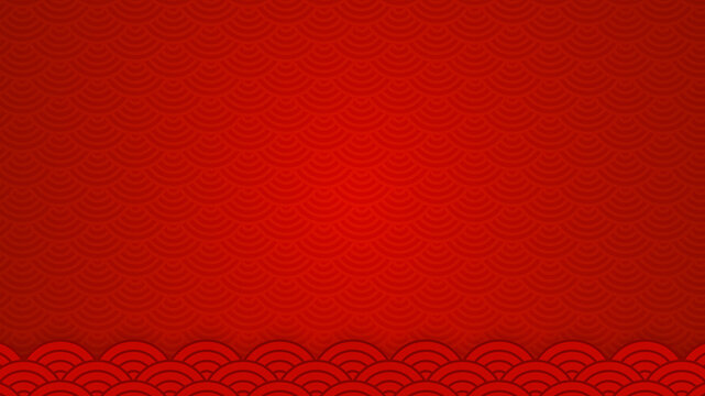 Red asian chinese new year celebration frame background, empty abstract Japanese cloud wave art design backdrop, traditional asian minimal circle lunar festival holiday illustration