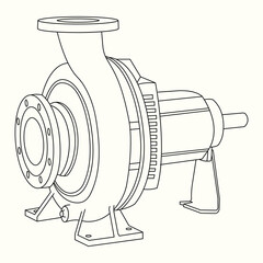 Centrifugal Pump with Flanges Illustration. Industrial centrifugal pump technical line drawing
