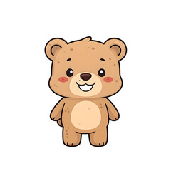 Obraz premium Adorable cartoon bear in soft pastel tones exuding happiness with a big smile Playful childrens style illustration on white background, isolated
