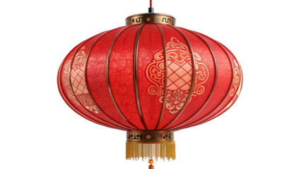 Elegant Red Chinese Lantern for Celebrations and Decorations on Transparent Background
