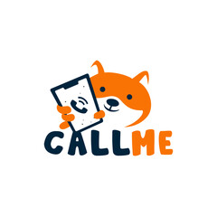 Cute Fox Holding Phone, Call Me Logo Design.
