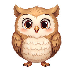 Fototapeta premium Adorable cartoon owl with big curious eyes and fluffy feathers in a soft airbrushed style Perfect for kids illustrations and nature themed designs, isolated