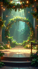 Magical floral archway in garden setting