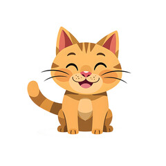 Fototapeta premium A cheerful geometric cartoon cat with clean lines serene expression in a modern flat design style on a white background, isolated