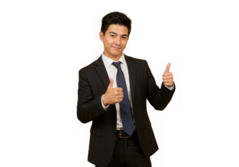 young businessman showing thumbs up on a transparent background 