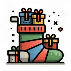Naklejka premium A colorful Christmas stocking filled with presents. Cristmas, X mas concept.