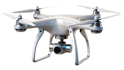 Modern drone with camera isolated on transparent background, showcasing advanced aerial technology for remote control flight and highquality video capture