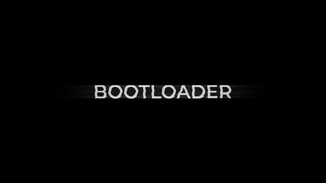 bootloader text animation in white on a black background. Suitable for techrelated designs, software development projects, coding tutorials, and it presentations. 4k