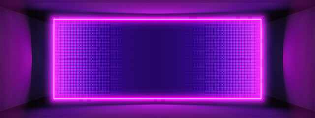 Purple led wall panel with lcd and rgb dot in 3d. Digital smd pattern for screen and light background in blue. Abstract grid for video and pixel display.