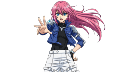 Anime Girl with Pink Hair Reaching Out