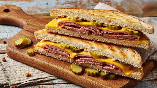 traditional cuban sandwich close-up orbit video