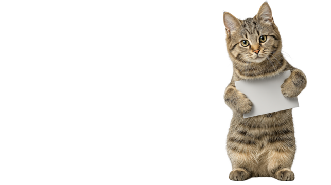 Cute cat holding blank sign isolated