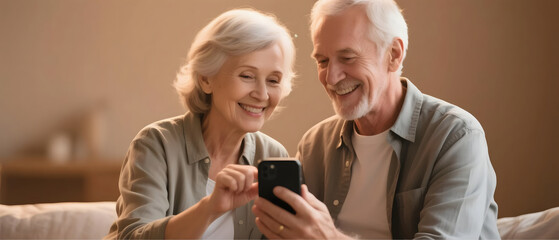 Senior couple using smartphone