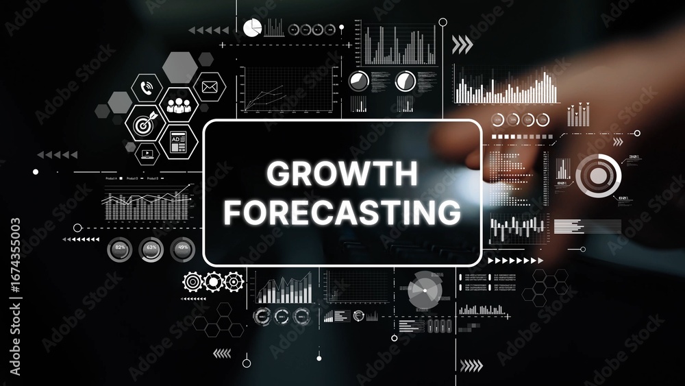 Poster growth forecasting analytics with charts and data visualization for business strategy decision makin
