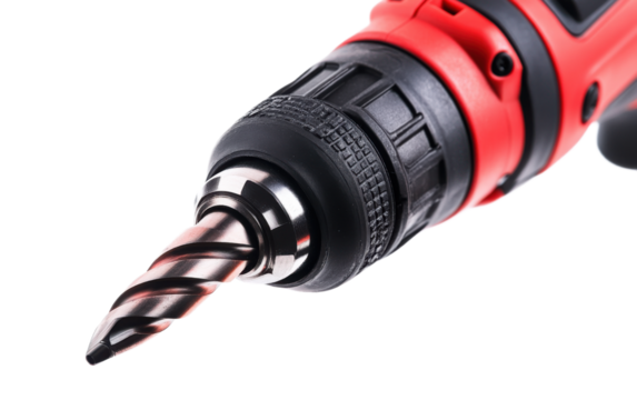 Cordless drill with twist bit on transparent background, png