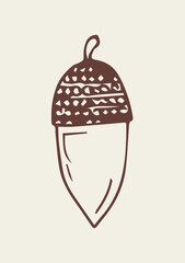 Illustration Hand Draw Doodle Brown Acorn Autumn Thanksgiving
