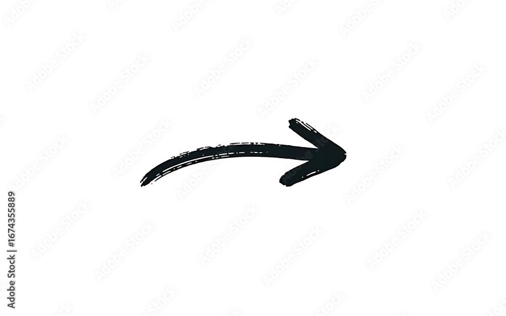 Poster black brush stroke arrow pointing to the right on a white background direction pointer
