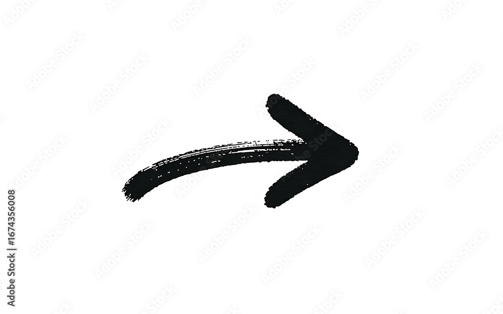 Poster black brush stroke arrow pointing to the right on a white background direction pointer