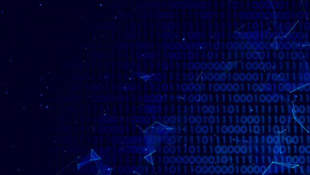 Blue digital technology background with binary numbers and connecting dots and lines design 
