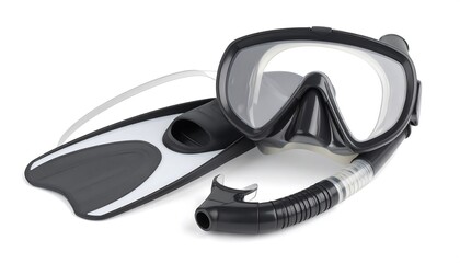 Black scuba diving mask and fins