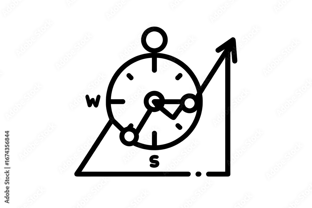 Poster compass and upward trend graph icon representing directional growth and progress navigation