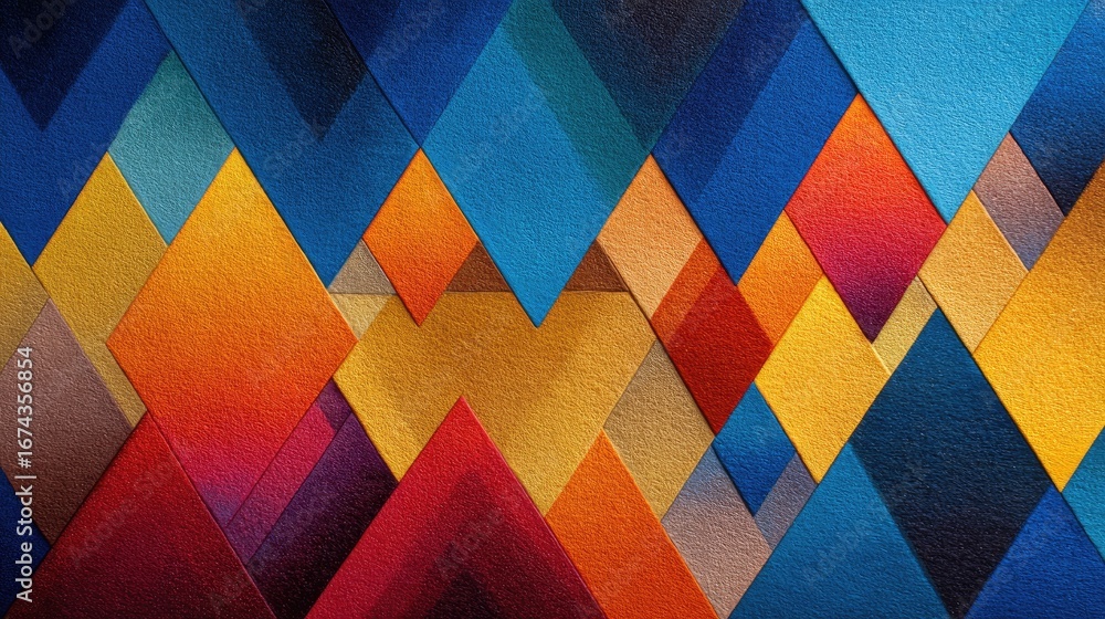 Poster abstract geometric pattern of overlapping triangles and rhombuses in vibrant colors