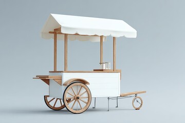 White wooden food cart with a canopy