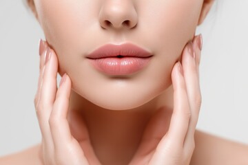Fototapeta premium Close-up of young woman lips and smooth skin with natural makeup
