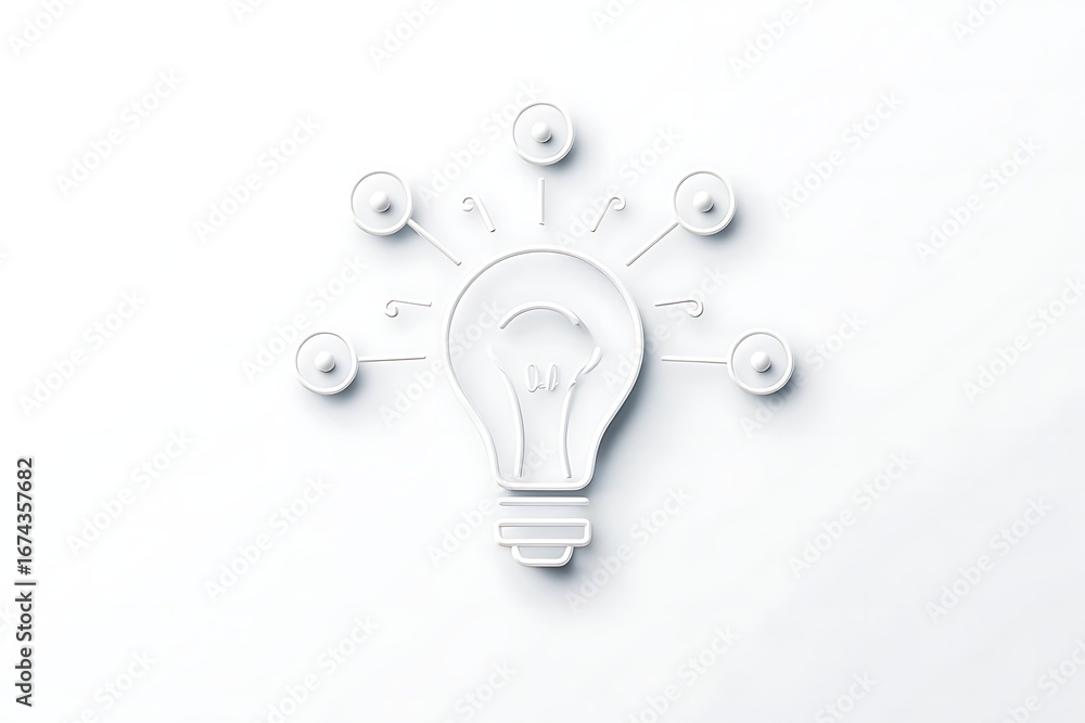 Aufkleber white outline of a lightbulb with rays and circles on a white background idea concept