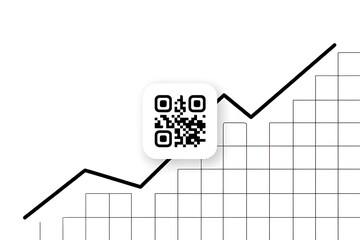 QR code placed on a grid graph with an upward trending line representing data scanning and growth QR code
