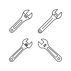 A set of adjustable wrench line art vector illustration