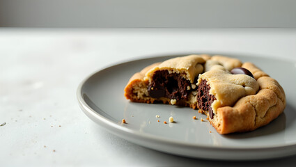 Fresh Chocolate Chip Cookie on Matte Gray Plate