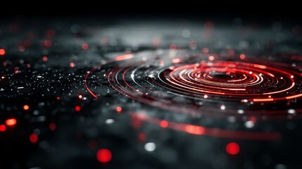 Abstract background with layered circular radar scans rotating in grid space forming security scan simulation for surveillance tech visuals or navigation system interfaces