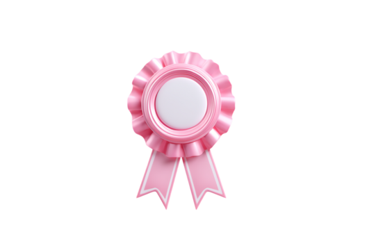 A Delicate Pink Rosette Award Ribbon, Perfect for Celebrating Achievements and Recognizing Exceptional Performance. Isolated on transparent background, cutout