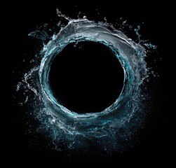 Water splash circle on black background