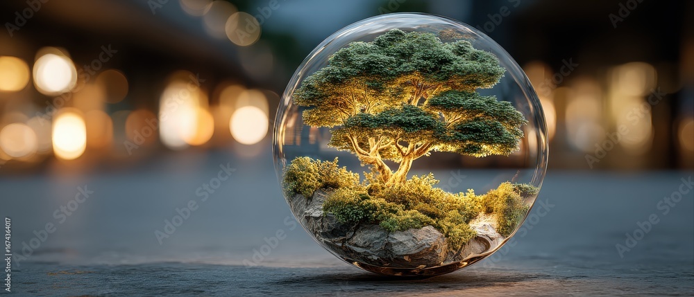 Aufkleber sustainable investment trend graph with translucent circular panel and finance elements in modern en