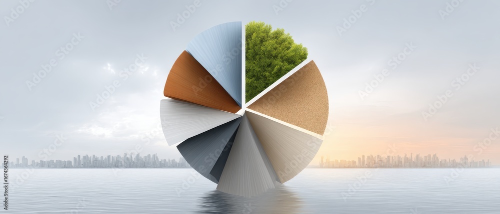 Aufkleber digital pie chart rotating in space with investment trends and green elements representing data anal